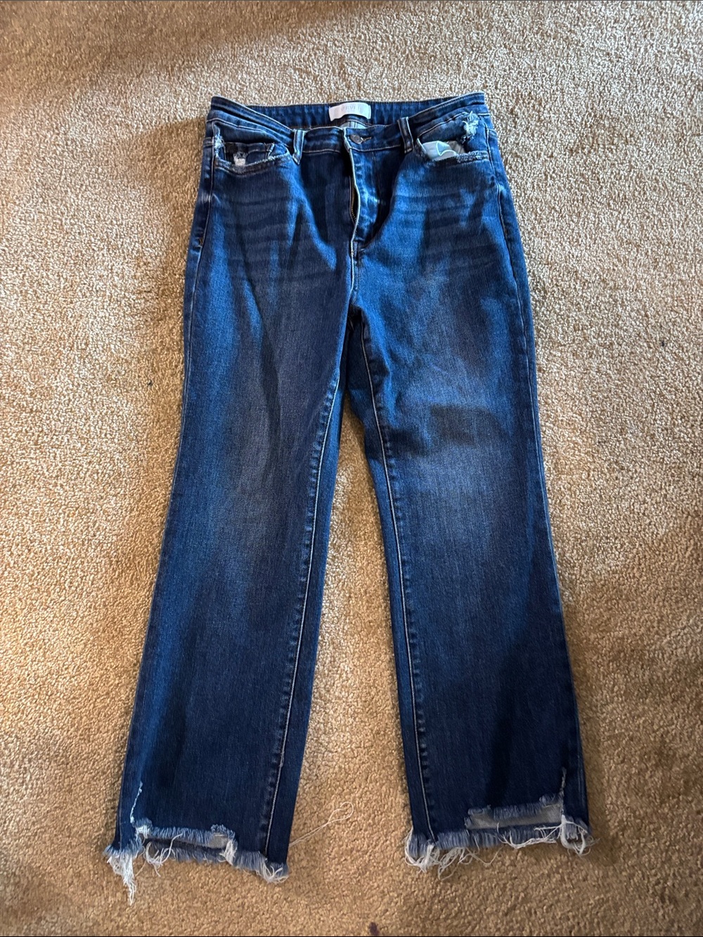 VERVET BY FLYING MONKEY Dark Wash Raw Hem Straight Jeans